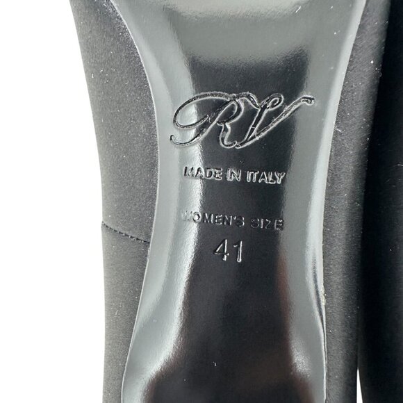 Roger Vivier Trompette Crystal Buckle Squared Toe Black Satin 70mm Pumps Size 11 - Picture 13 of 16